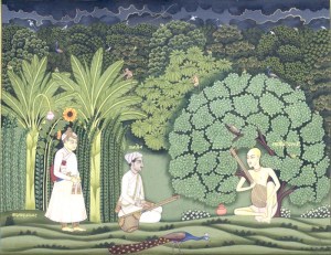 Akbar and Tansen visit Swami Haridas in Vrindavan.